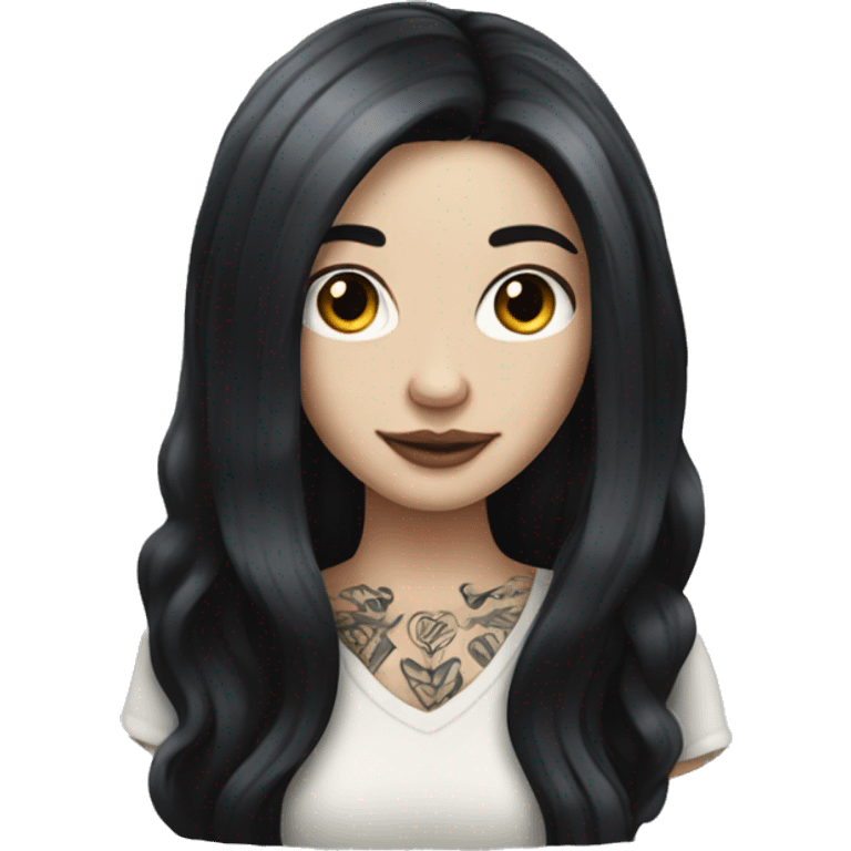 Pale girl with long black hair tattoos emoji