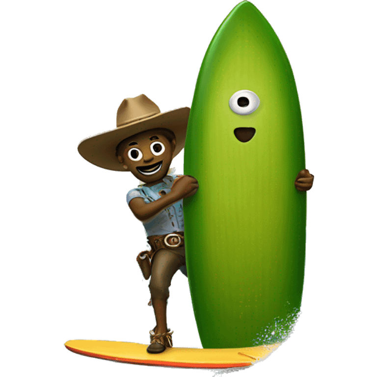 Pickles on a surfboard with a cowboy hat on riding waves emoji