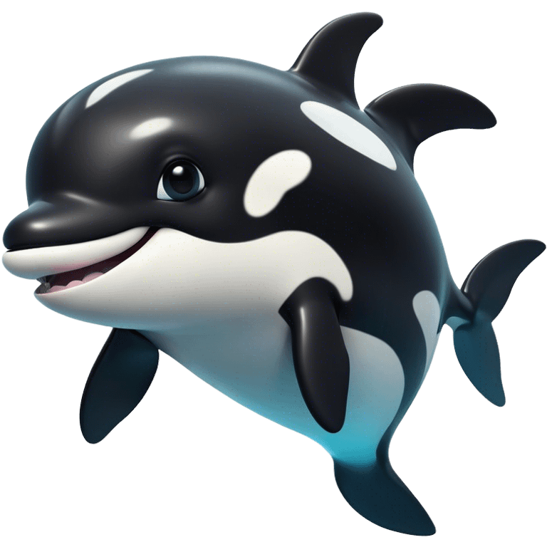 Cinematic Comical orca Portrait Emoji, Head tilted dramatically with an exaggeratedly shocked expression, featuring a sleek black-and-white body with wide, comically expressive eyes full of playful disbelief and animated flippers, Simplified yet hilariously expressive features, highly detailed, glowing with a slightly sassy oceanic glow, high shine, dramatic yet playful, stylized with an air of cheeky marine mischief, soft glowing outline, capturing the essence of a meme-worthy orca that looks ready to make waves with its hilariously dramatic antics! emoji