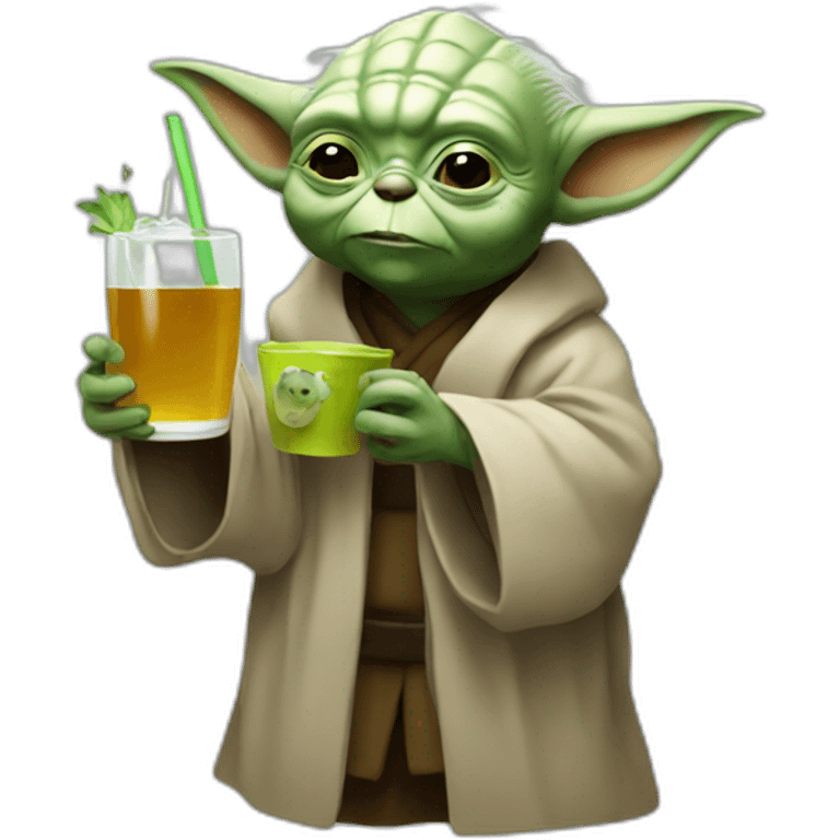 Yoda drinking a bear emoji