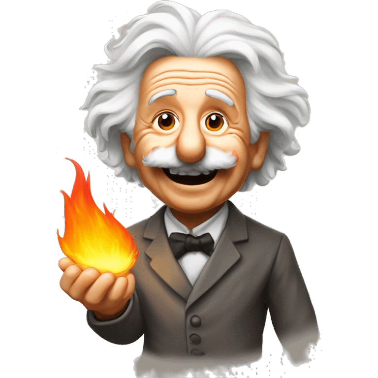 happy albert einstein holds flame emoji in his hand emoji