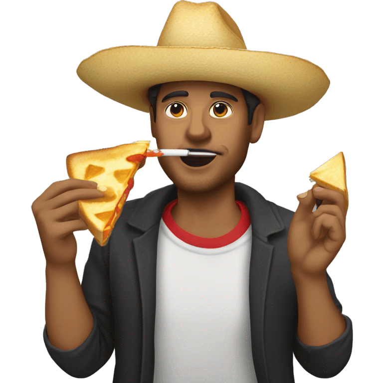 zach top wearing a sombrero smoking a cigarette and eating a grilled cheese sandwich emoji