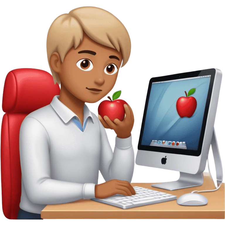 A working person working diligently in front of an Apple computer. emoji