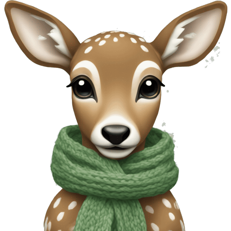 fawn with a Sage green nordic pattern knitted scarf emoji