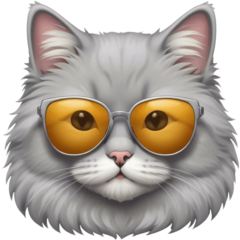 Grey fluffy cat with sunglasses  emoji