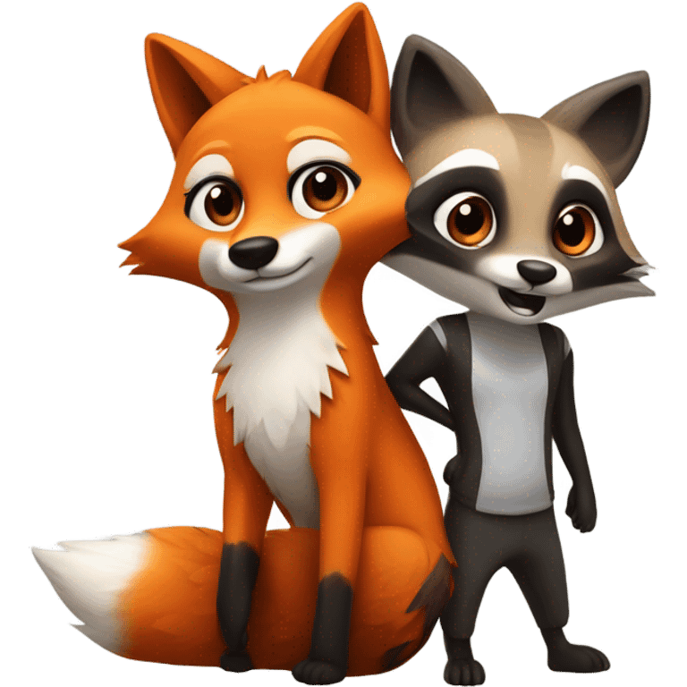 Fox and raccoon couple  emoji