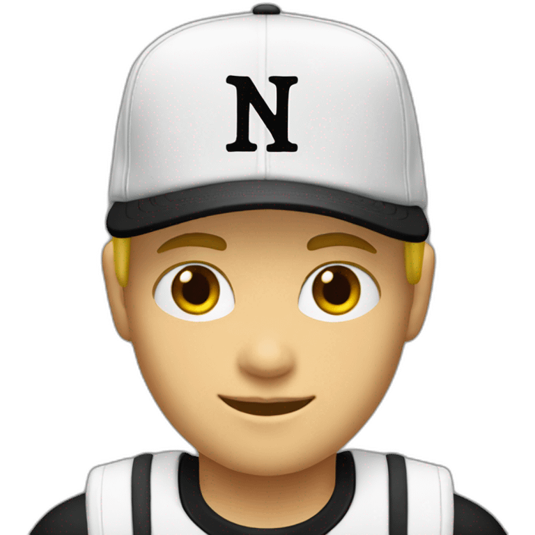 blonde boy with black and white back cap and ny shirt   emoji