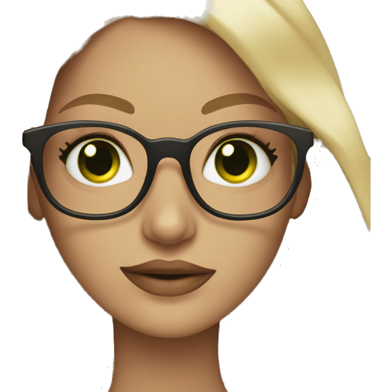 Blond long hair girl with green eyes makeup artist with glasses emoji