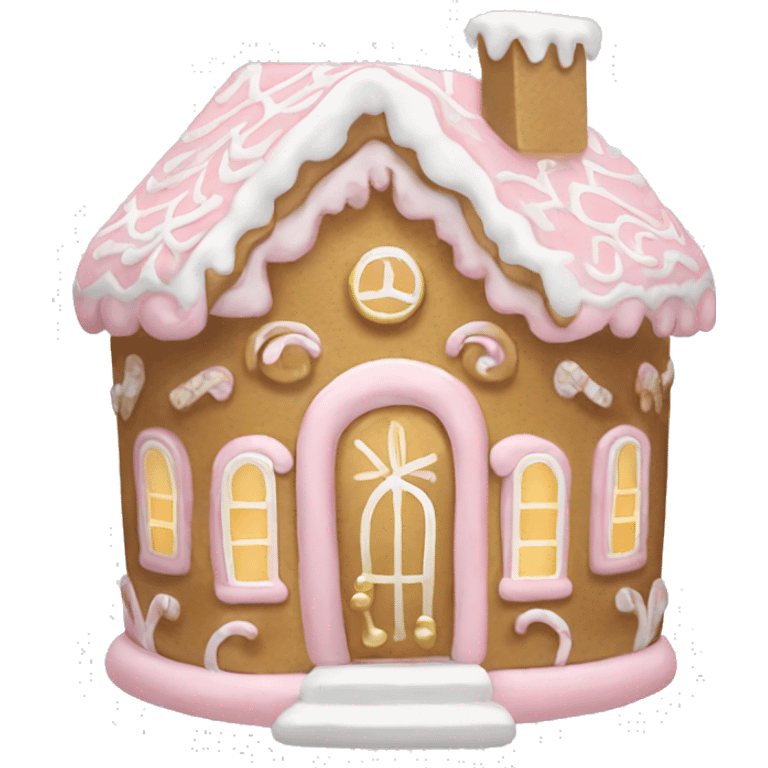 light pink and gold and white gingerbread house emoji