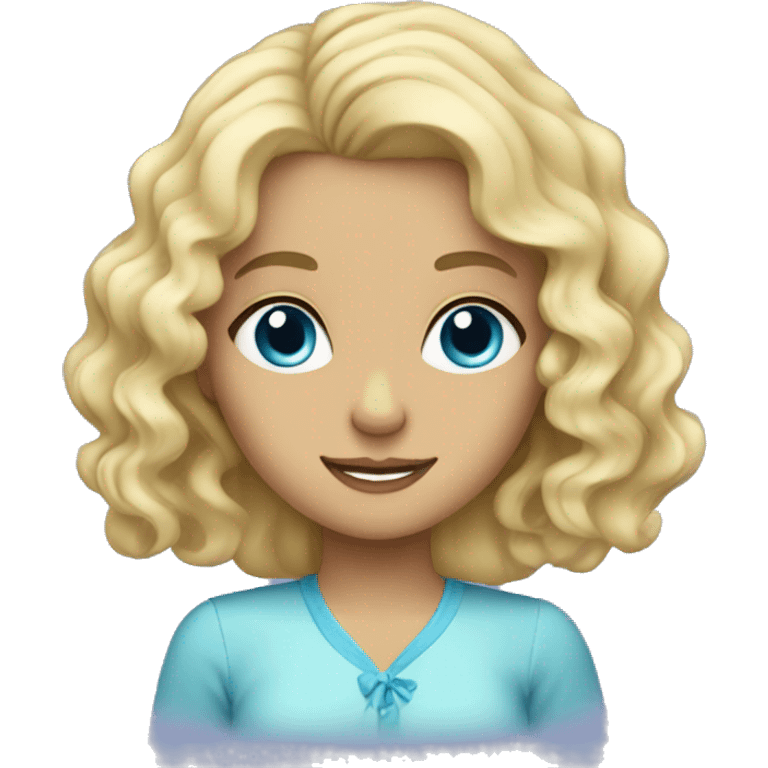 Blonde girl with wavy hair and blue eyes emoji