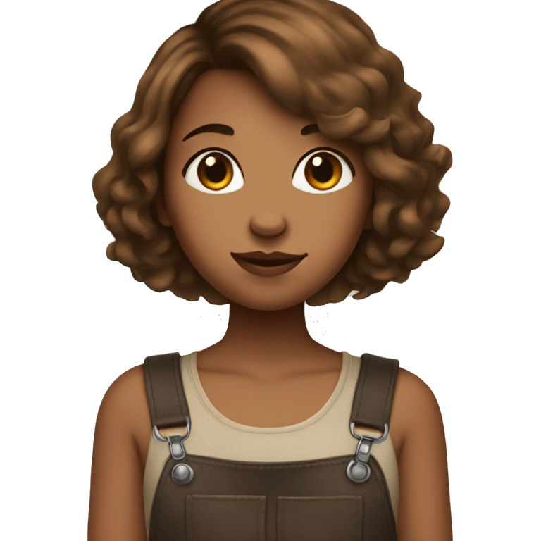 A girl with brown bob haircut, she paint emoji