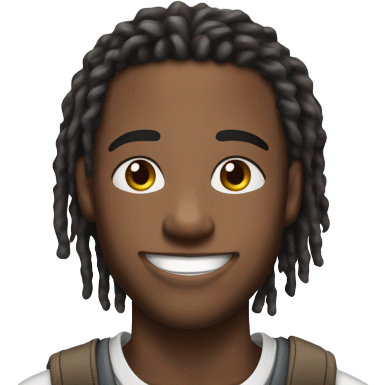 A young African-American male with short, thick dreadlocks, a friendly, confident smile, and a vibrant, approachable energy. He has a slim but toned build and often wears a cap to complement his trendy, casual style. emoji