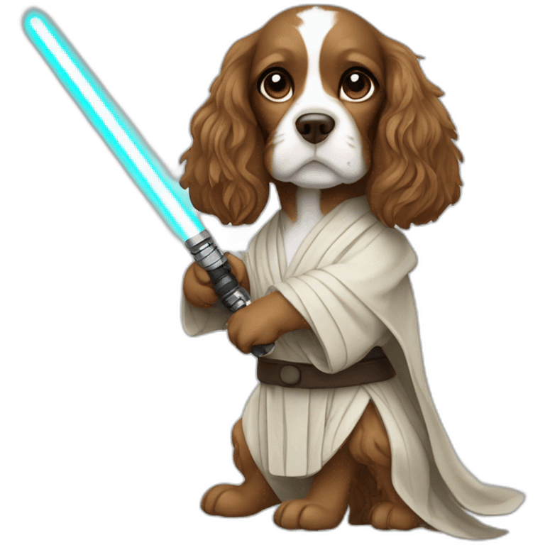 spaniel jedi with lightsaber emoji