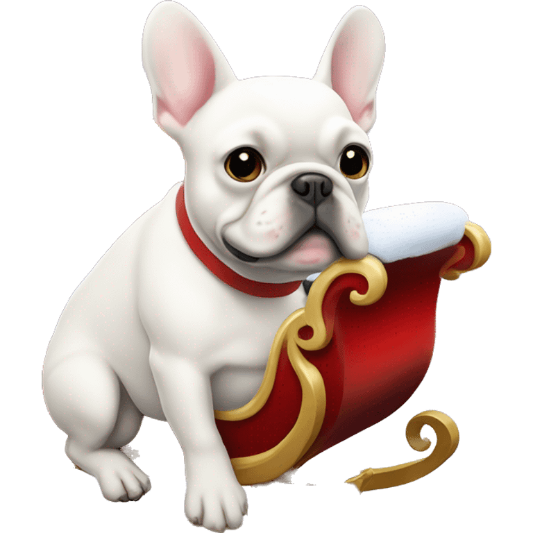 White French bulldog sitting in Santa’s sleigh emoji