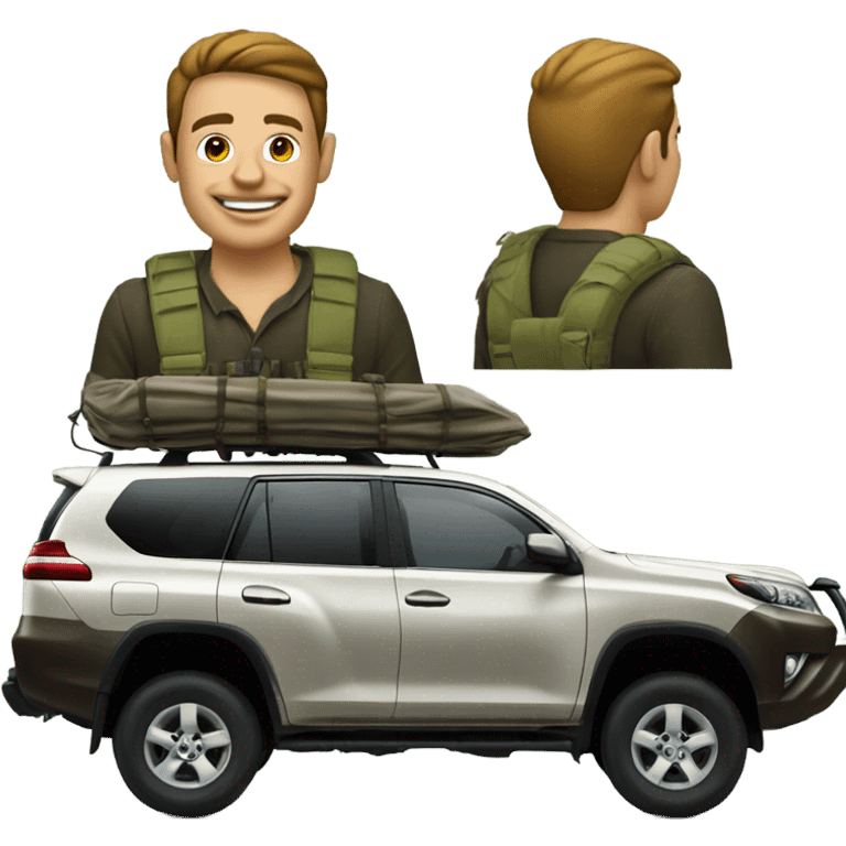 man in toyota landcuriser prado in jungle emoji