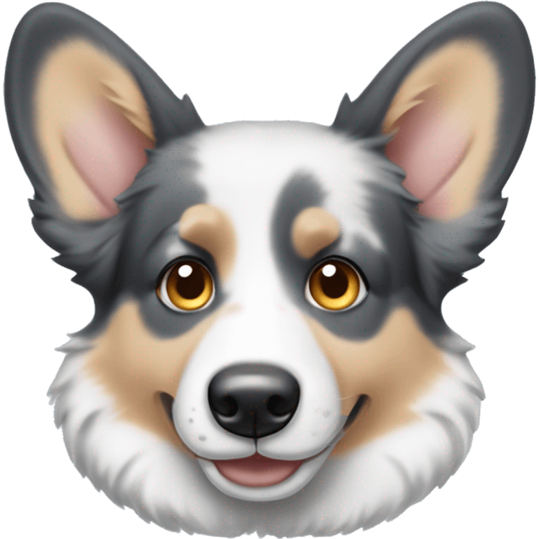 Blue Merle corgi with tan points and a half white face and blue eyes emoji