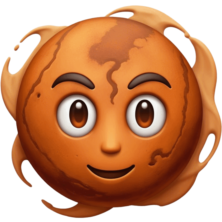 Cinematic Realistic Mars Emoji, portrayed with rugged, rust-colored landscapes, deep canyons, and swirling dust storms rendered with lifelike texture and an orange-hued glow that evokes the enigmatic allure of the Red Planet. emoji