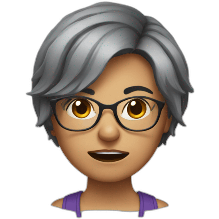 A short haired lesbian with glasses angry and fumes out her ears emoji