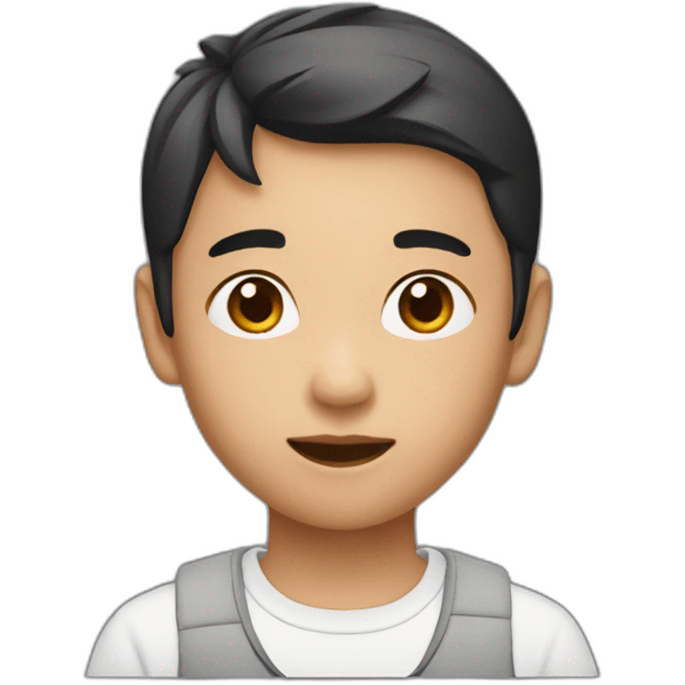 a Asian boy using foundation  emoji