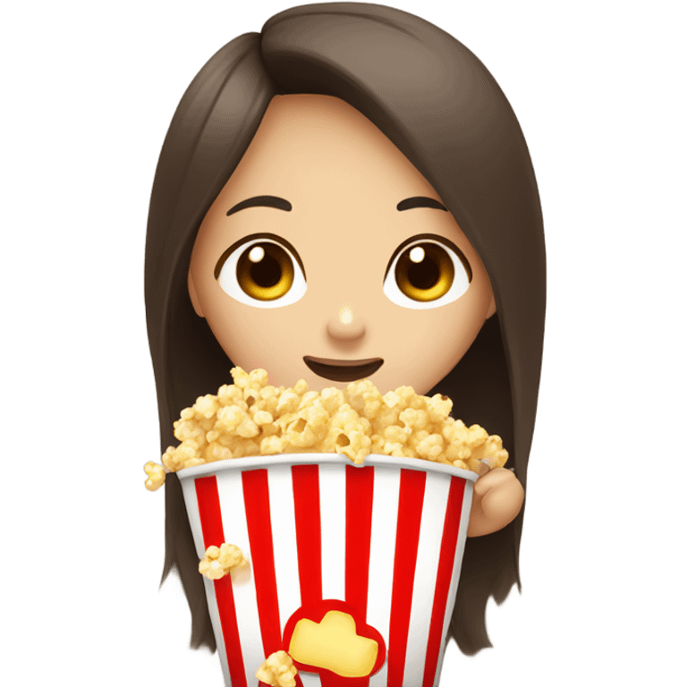 Cute Asian girl with long brown hair eating popcorn emoji