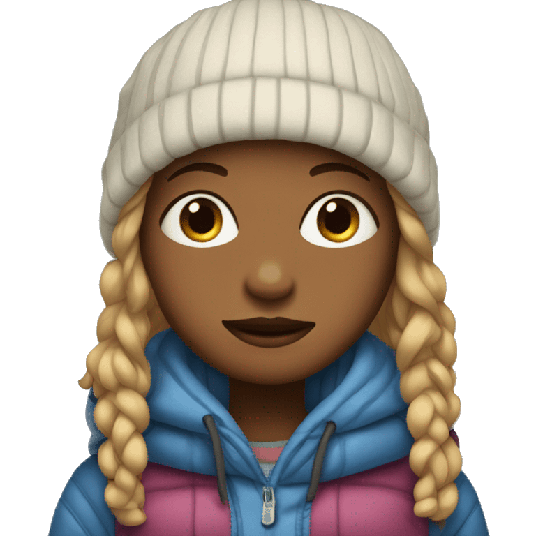 Girl with many layers of clothes at home it’s cold emoji