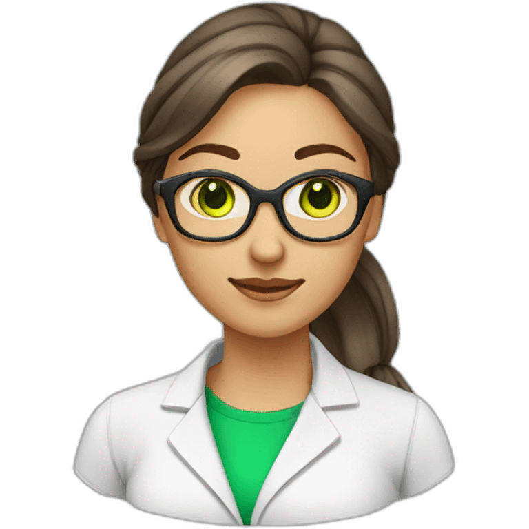 chemist female brown ponytail light skin green eyes with glasses emoji