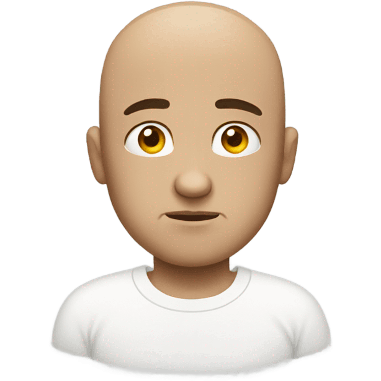 Sad bald man with white subtle a t shirt emoji