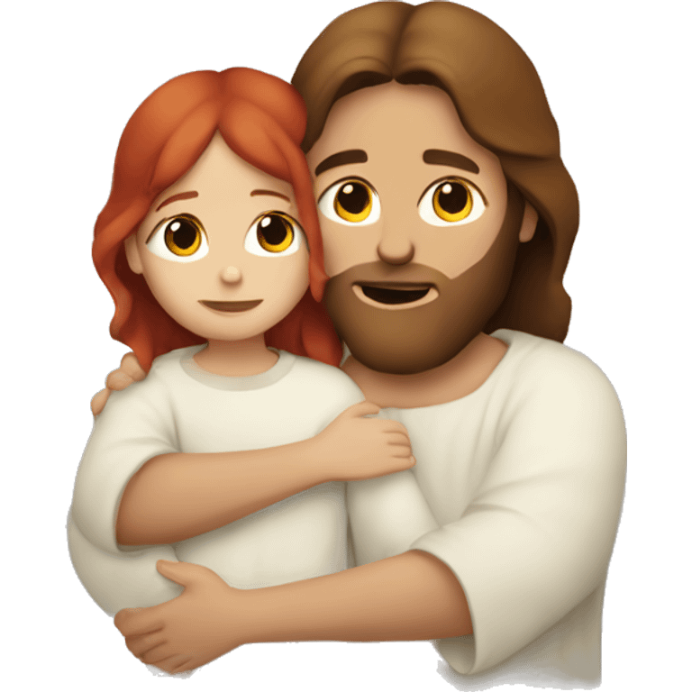 Jesus with brown hair hugging red hair child  emoji