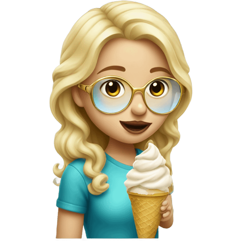 pretty blond girl licking ice cream with gold glasses emoji