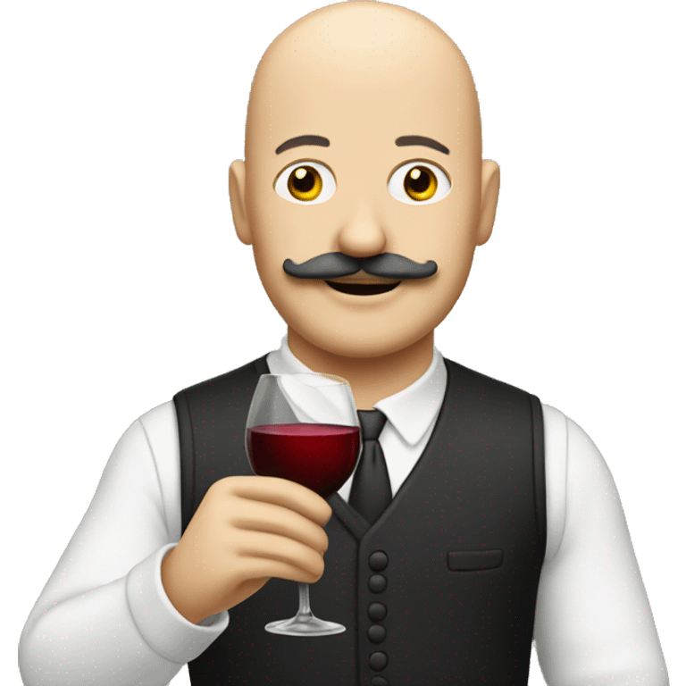 bald man with moustache and a wine emoji