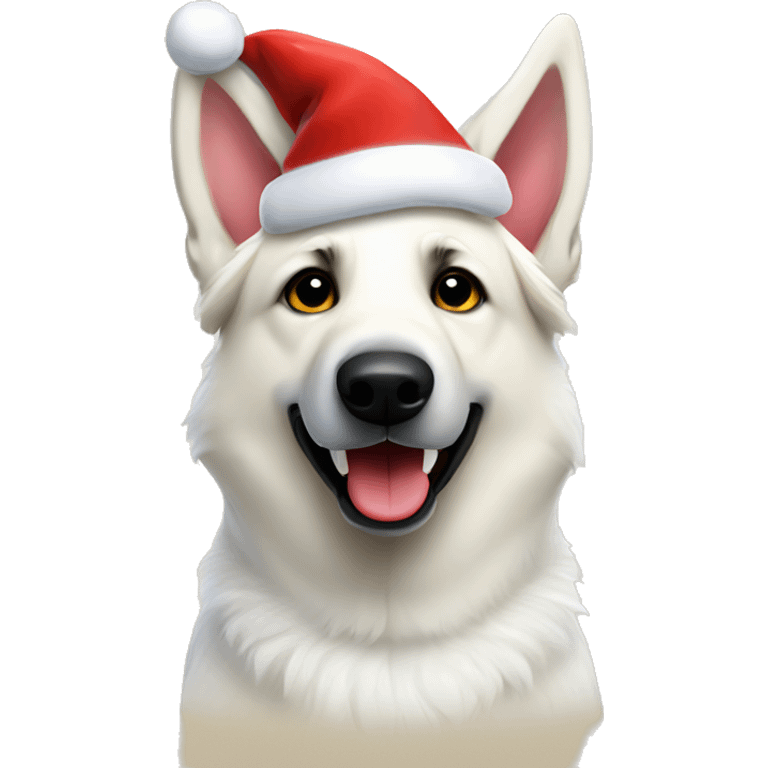 White German shepherd with Santa hat emoji