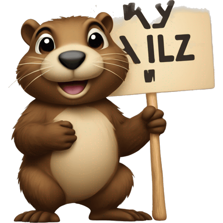 A beaver holding a sign that says “KLIPZ” on it  emoji