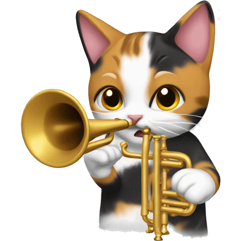 Calico cat playing trumpet emoji