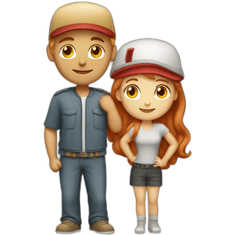 couple boy blond with cap and woman redhair emoji