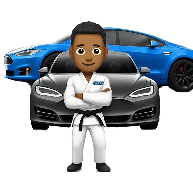 jiu jitsu fighter in front of tesla emoji