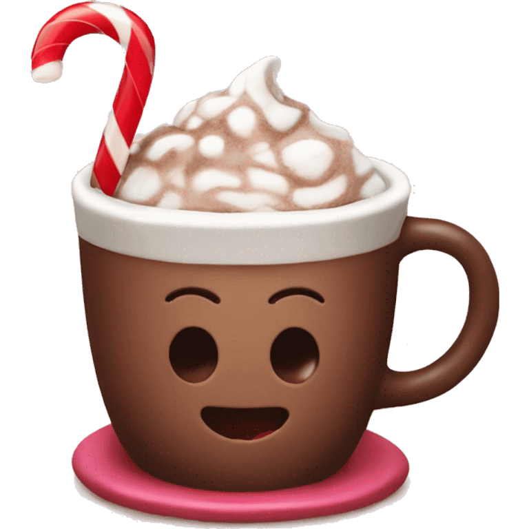 Hot chocolate with a candy Cane in it emoji