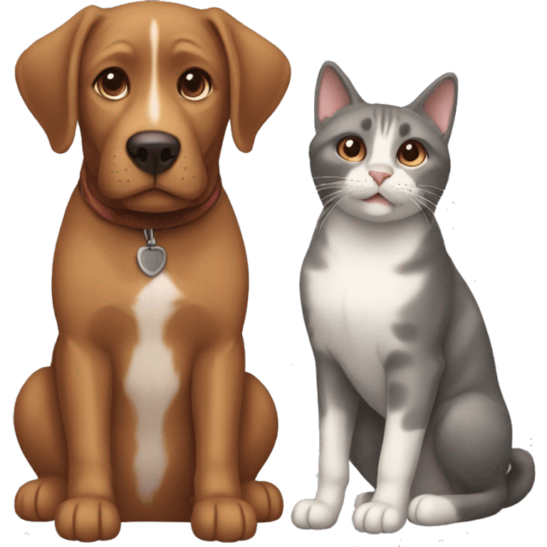 Grey cat and brown dog emoji