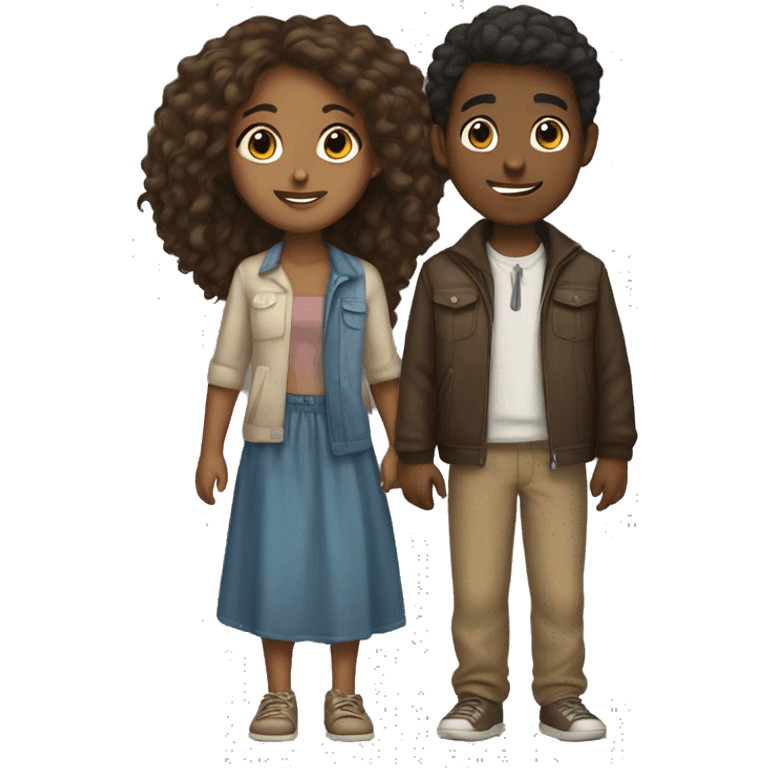 brown girl and light boy emoji