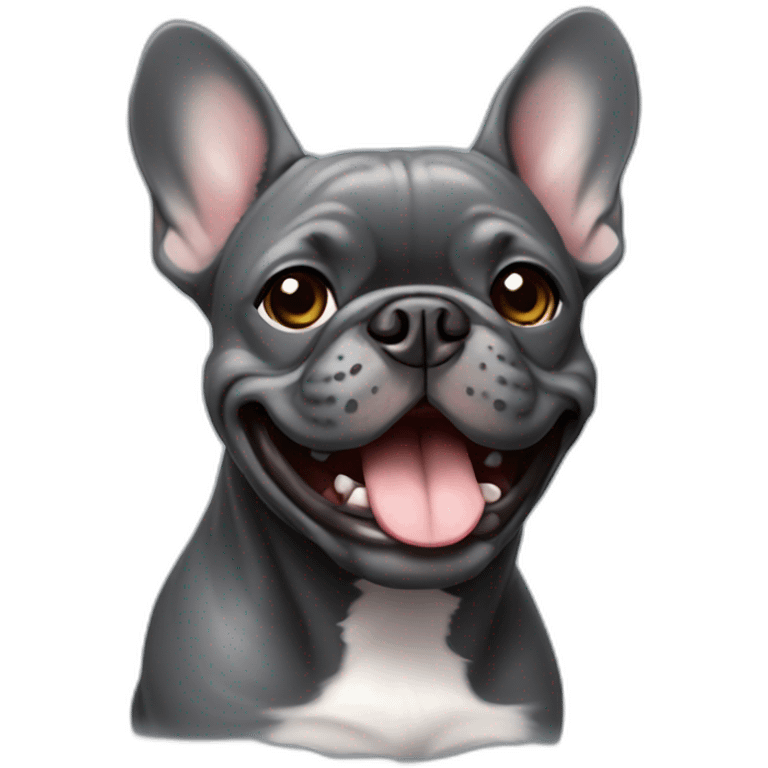 Dark Grey French bulldog smiling face emoji