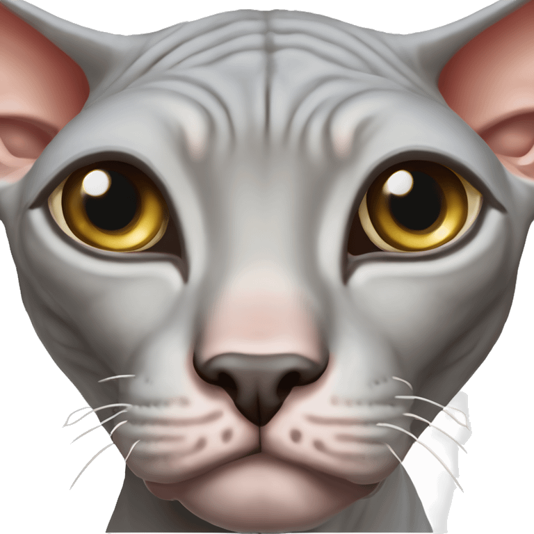 Hnedo-sivá Sphynx mačka s výrazom nasranosti, svetlo zelené oči, realistický a detailný vzhľad, moderný a výrazný emočný výraz.” emoji