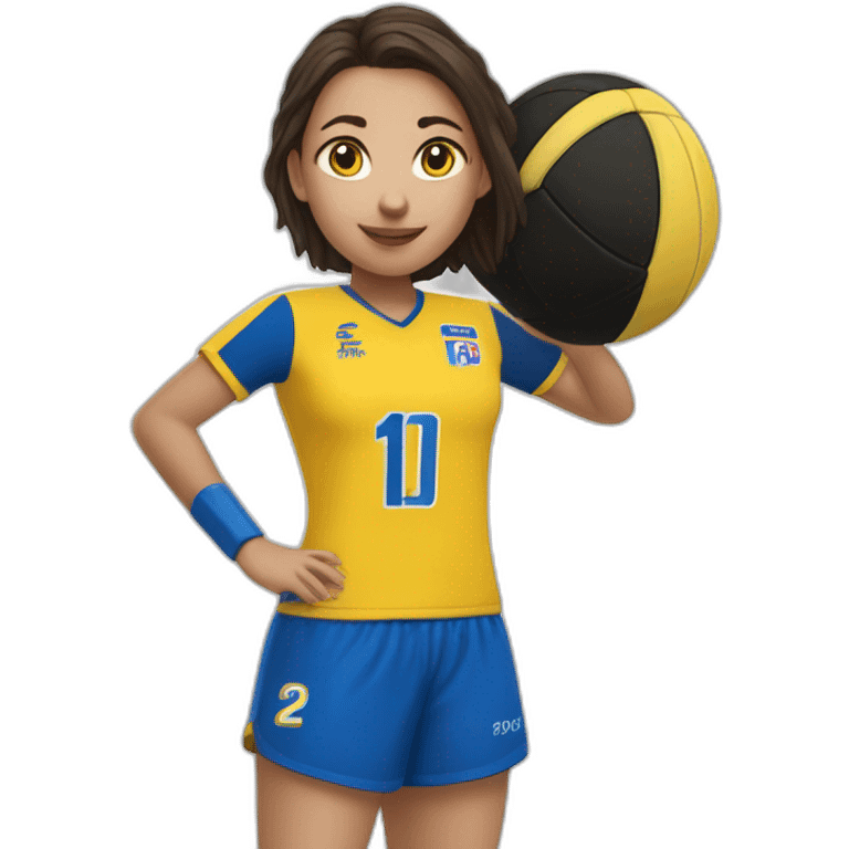 Teenage girl handball-louves saint-amand yellow jersey number 20-blue-shooting-blue short emoji