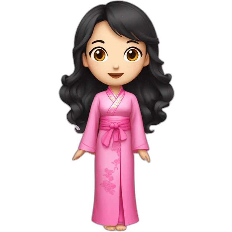 cute asian girl with wavy black hair posing with pink ao dai full body emoji