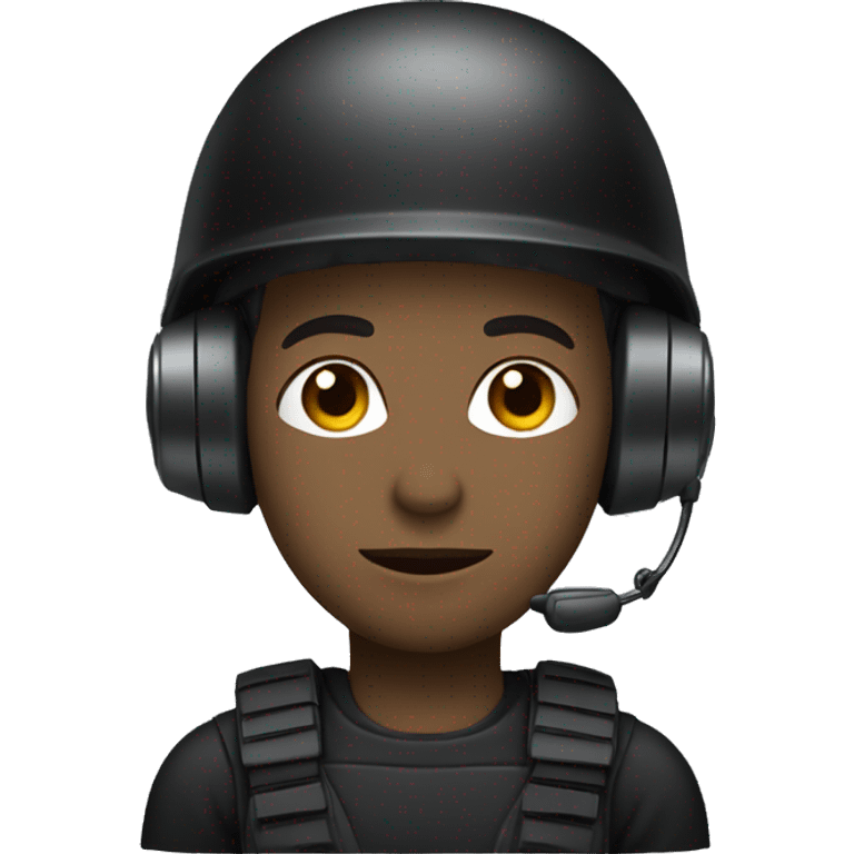 operator dressed in black with a milatary helmet, without glasses, wearing a headset, preferably male emoji