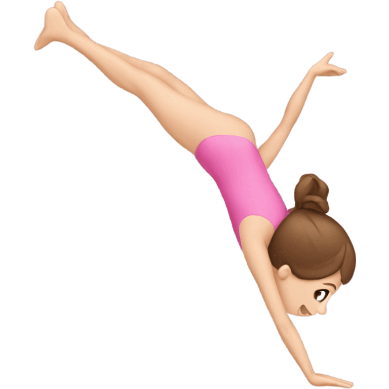 white girl with brown hair in a pink leotard doing a cartwheel emoji