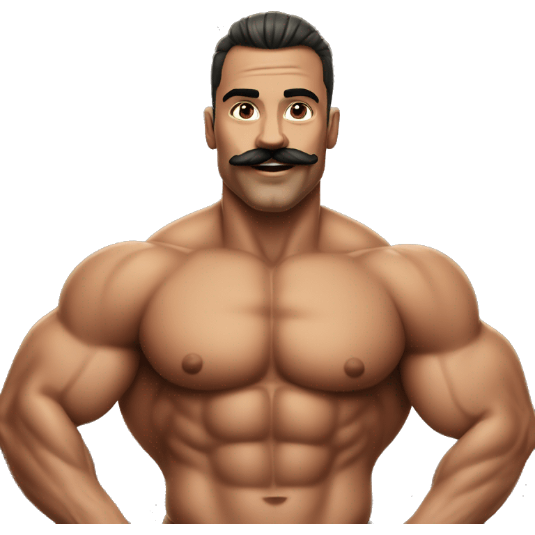 Muscular gay bodybuilder with mustache bikini realistic emoji