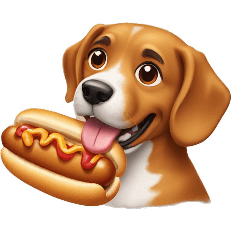 Dog eating a sausage hotdog emoji