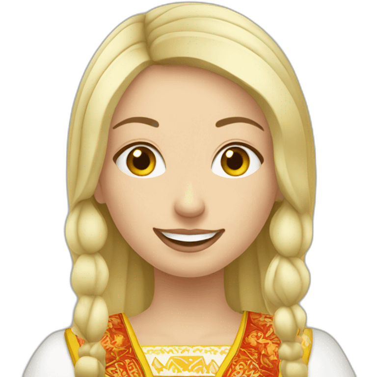 Blonde ukraine girl with traditionell clothes eating raclette emoji