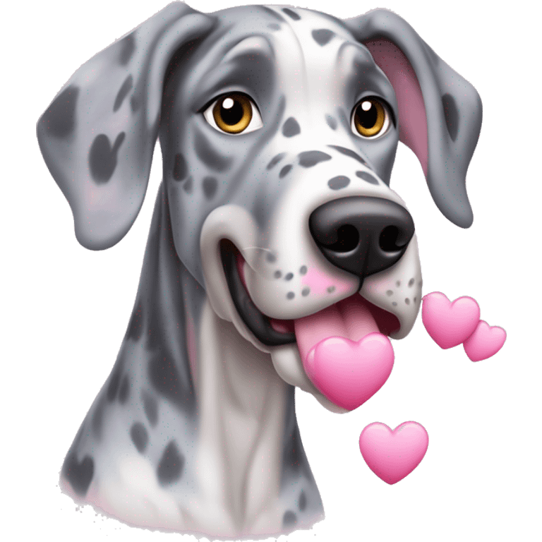 Blue Merle Great Dane with pink hearts  emoji