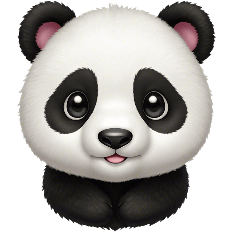 Cinematic Cute Baby Panda Portrait Emoji, Head tilted playfully and inquisitively, featuring an irresistibly fluffy, black and white Fur with an extra dose of cuddliness, round, sparkling eyes filled with boundless curiosity, Simplified yet adorably endearing features, highly detailed, glowing with a warm, friendly glow, high shine, affectionate and playful, stylized with a touch of playful charm, bright and heartwarming, soft glowing outline, capturing the essence of a mischievous yet loving baby panda, so playful it feels like it could tumble out of the screen into your arms! emoji