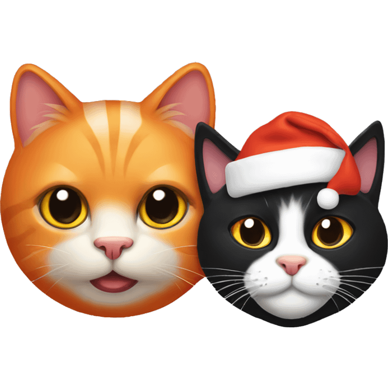 An Orange cat and a black cat wearing Santa hats emoji